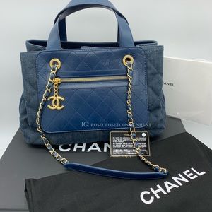 Authentic Chanel denim top handles chain tote
